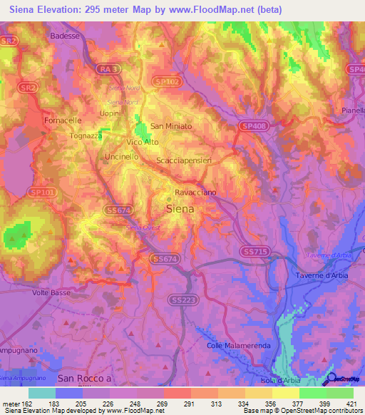 Siena,Italy Elevation Map