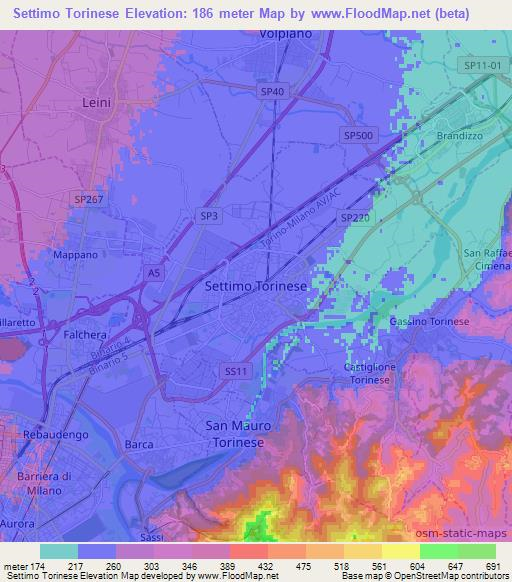 Settimo Torinese,Italy Elevation Map