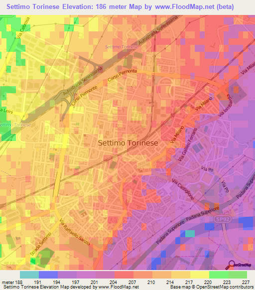 Settimo Torinese,Italy Elevation Map