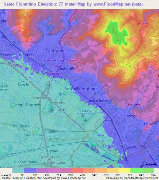 Sesto Fiorentino,Italy Elevation Map