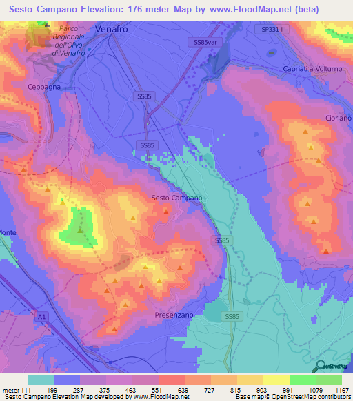 Sesto Campano,Italy Elevation Map