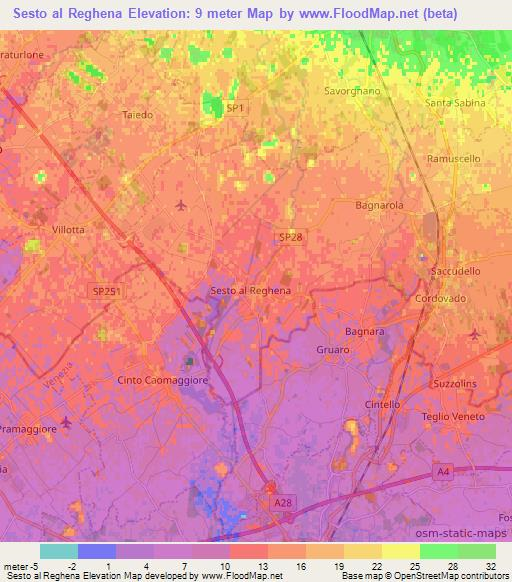 Sesto al Reghena,Italy Elevation Map