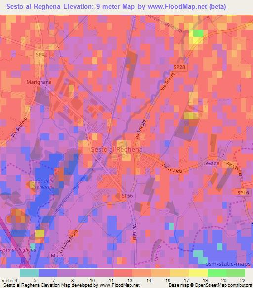 Sesto al Reghena,Italy Elevation Map