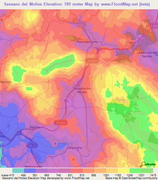 Sessano del Molise,Italy Elevation Map