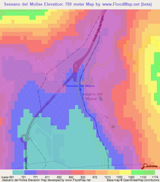 Sessano del Molise,Italy Elevation Map