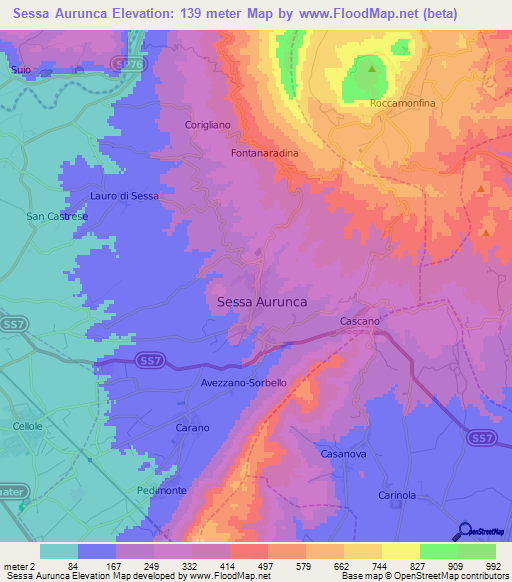 Sessa Aurunca,Italy Elevation Map