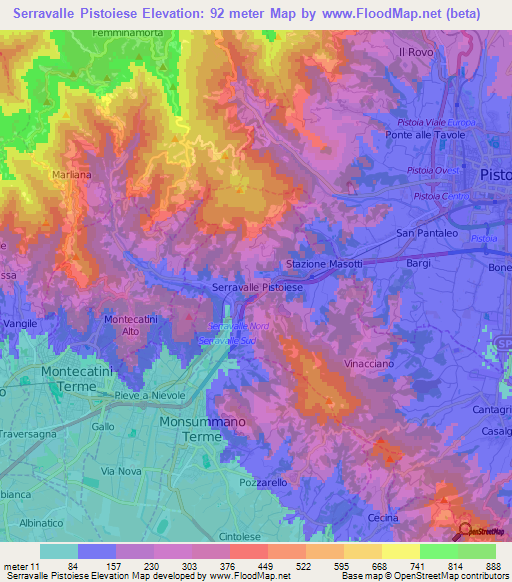 Serravalle Pistoiese,Italy Elevation Map