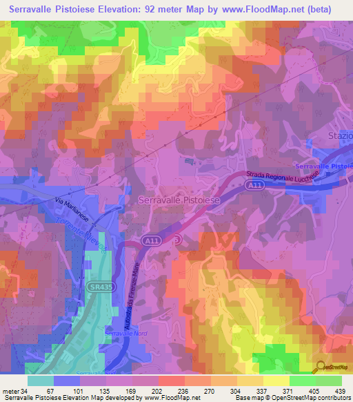 Serravalle Pistoiese,Italy Elevation Map