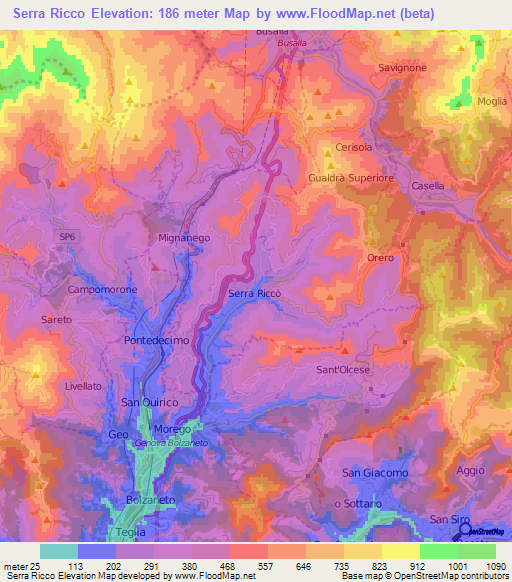 Serra Ricco,Italy Elevation Map