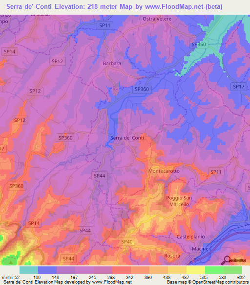 Serra de' Conti,Italy Elevation Map