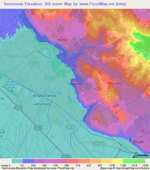 Sermoneta,Italy Elevation Map