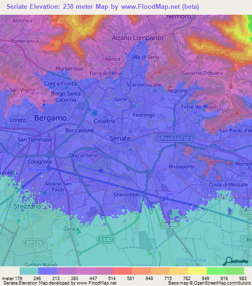 Seriate,Italy Elevation Map