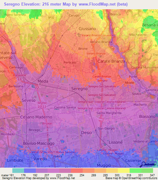 Seregno,Italy Elevation Map