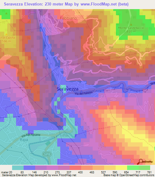 Seravezza,Italy Elevation Map