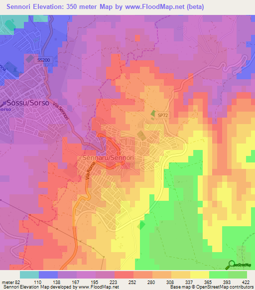 Sennori,Italy Elevation Map