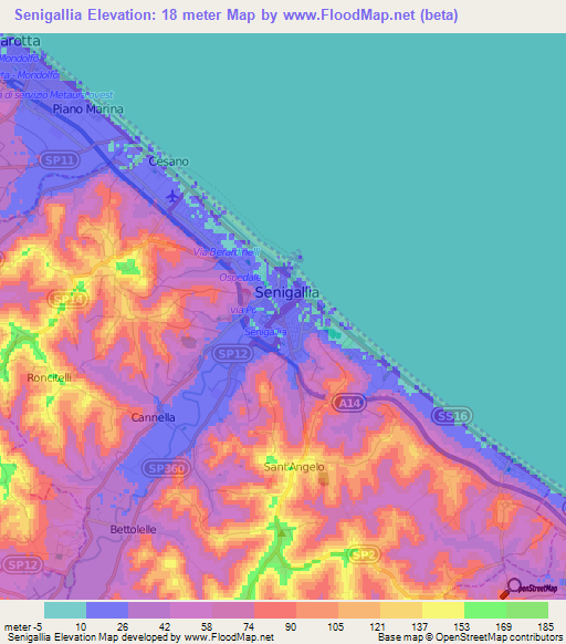 Senigallia,Italy Elevation Map