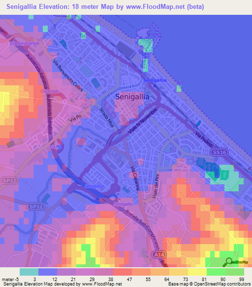 Senigallia,Italy Elevation Map