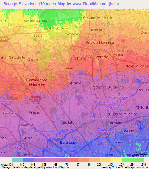 Senago,Italy Elevation Map