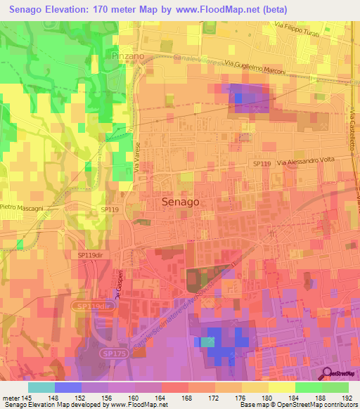 Senago,Italy Elevation Map