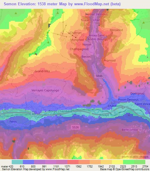 Semon,Italy Elevation Map