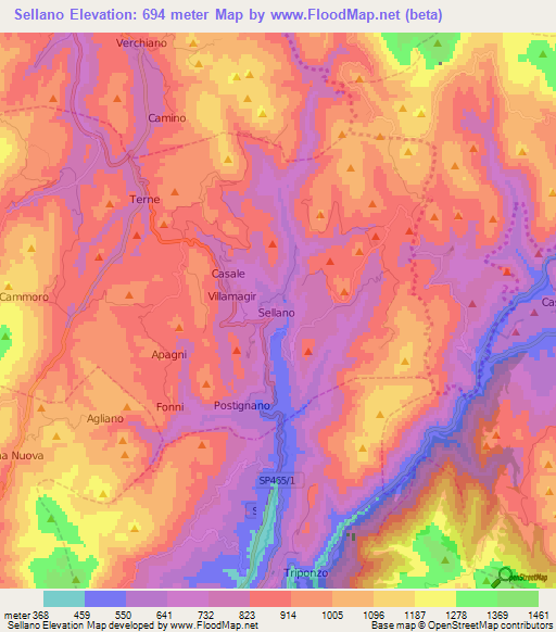 Sellano,Italy Elevation Map