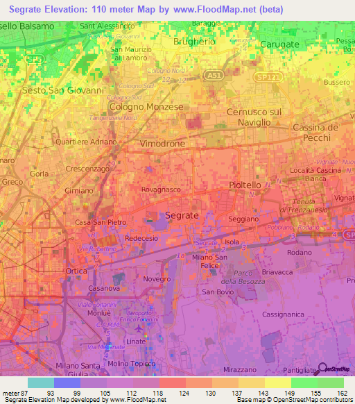 Segrate,Italy Elevation Map