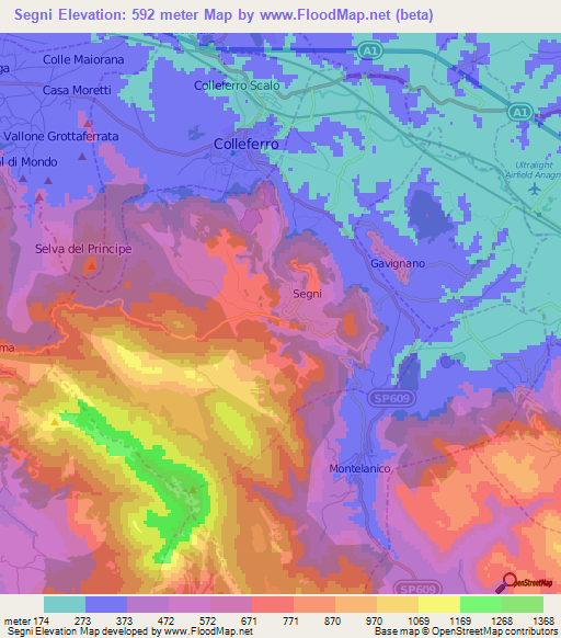 Segni,Italy Elevation Map