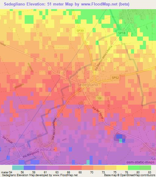 Sedegliano,Italy Elevation Map