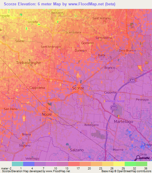 Scorze,Italy Elevation Map