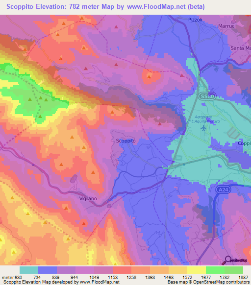 Scoppito,Italy Elevation Map