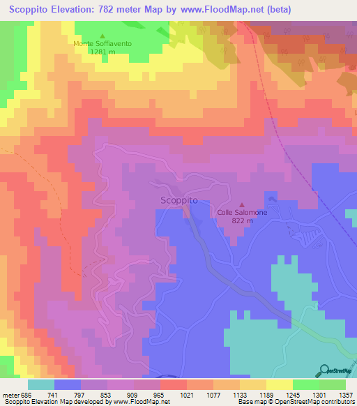 Scoppito,Italy Elevation Map