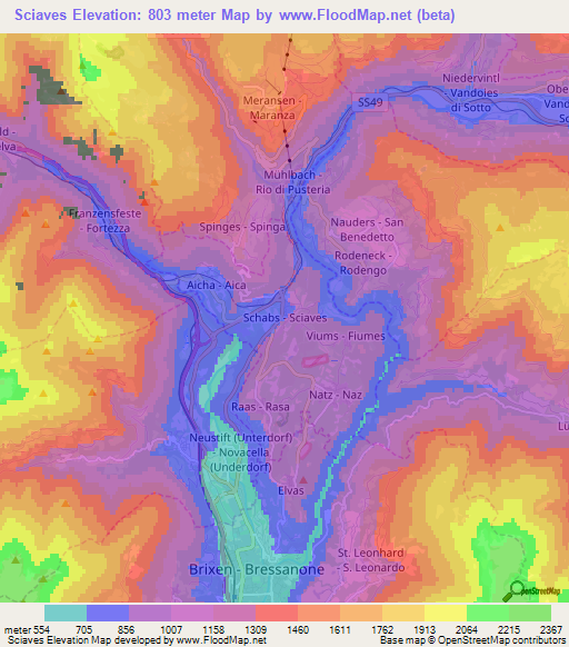 Sciaves,Italy Elevation Map