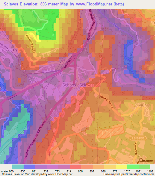 Sciaves,Italy Elevation Map