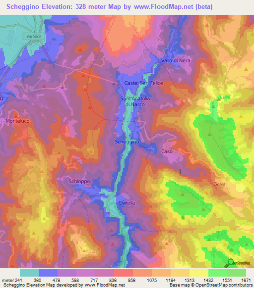 Scheggino,Italy Elevation Map