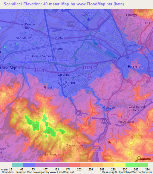 Scandicci,Italy Elevation Map