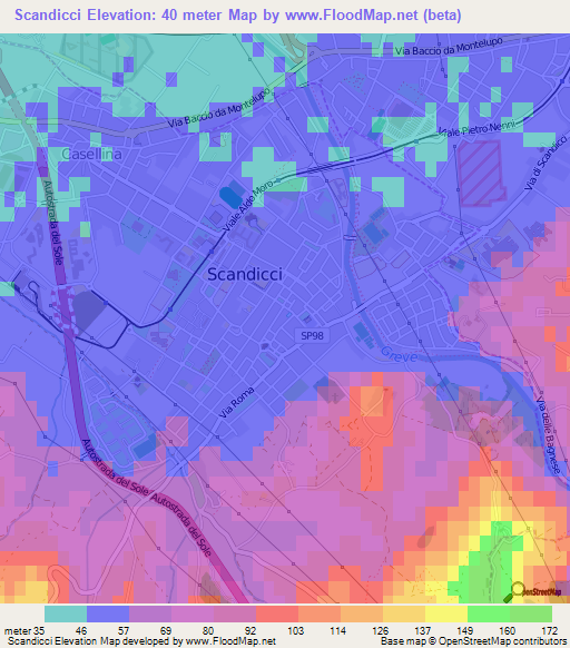 Scandicci,Italy Elevation Map