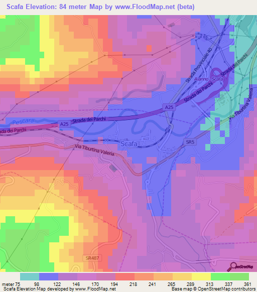 Scafa,Italy Elevation Map