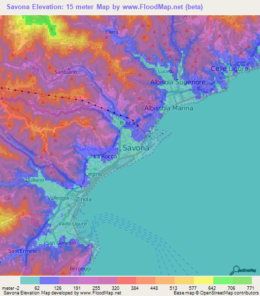 Savona,Italy Elevation Map