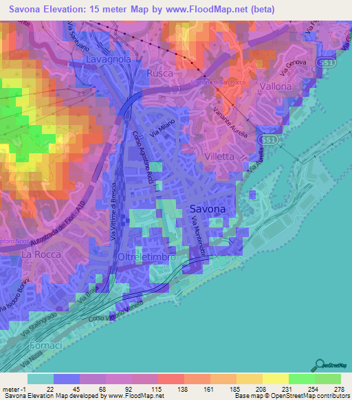 Savona,Italy Elevation Map