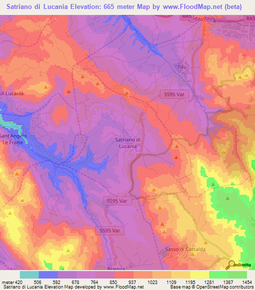 Satriano di Lucania,Italy Elevation Map