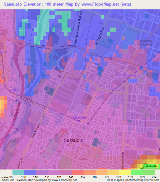 Sassuolo,Italy Elevation Map