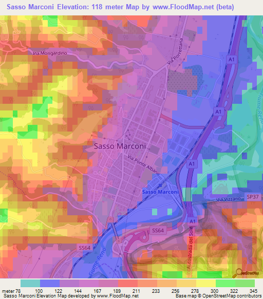 Sasso Marconi,Italy Elevation Map