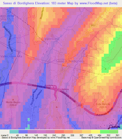 Sasso di Bordighera,Italy Elevation Map