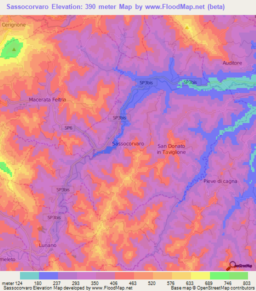 Sassocorvaro,Italy Elevation Map