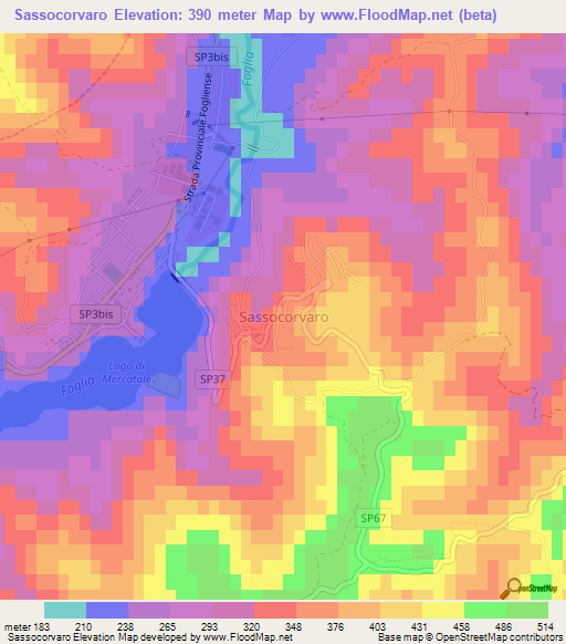 Sassocorvaro,Italy Elevation Map