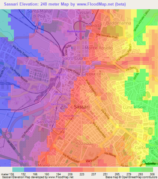 Sassari,Italy Elevation Map