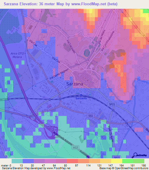 Sarzana,Italy Elevation Map