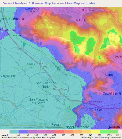 Sarno,Italy Elevation Map