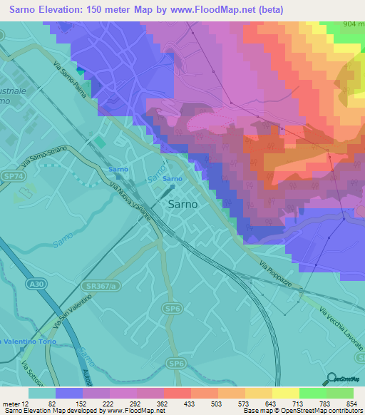 Sarno,Italy Elevation Map