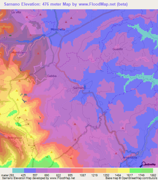 Sarnano,Italy Elevation Map